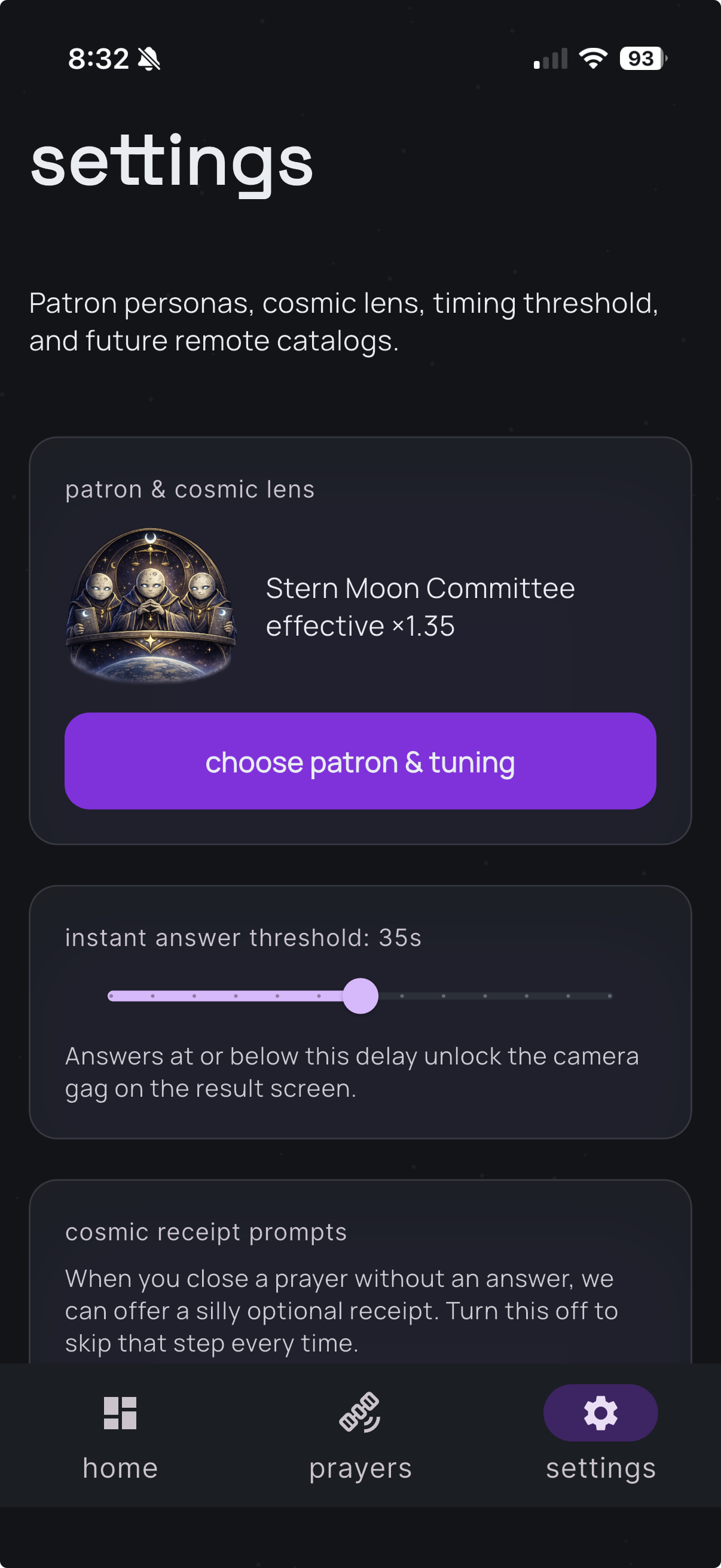 Settings for patron, overlay, and threshold tuning
