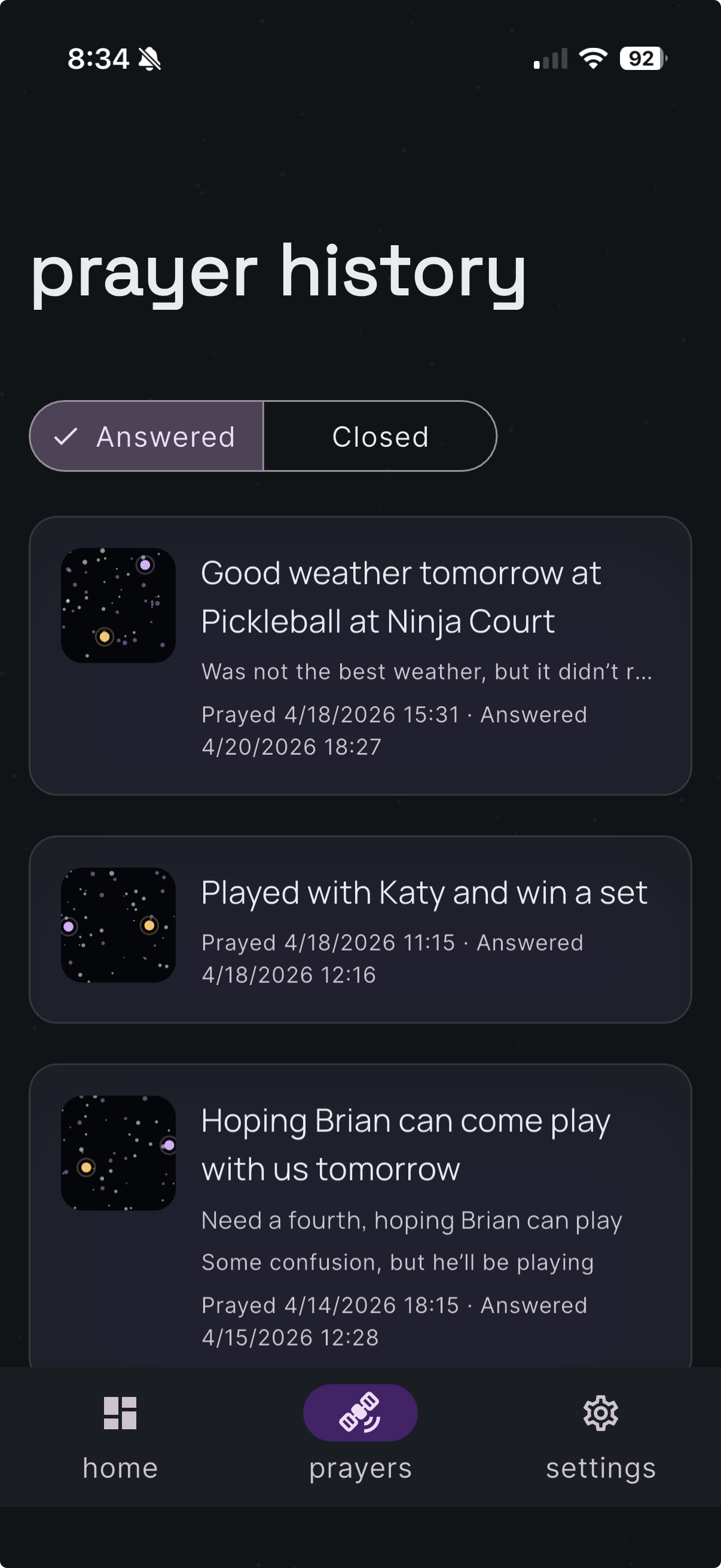 Transmission history with answered filter
